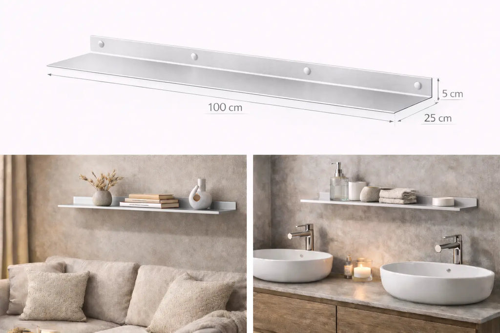 Mensola da parete in acciaio inox 100 cm design minimal moderno per soggiorno bagno cucina