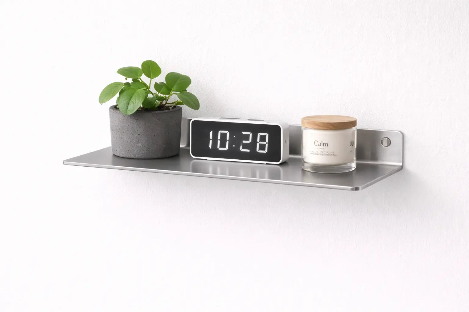 Mensola da parete in acciaio inox design minimal con oggetti decorativi per soggiorno camera da letto ufficio