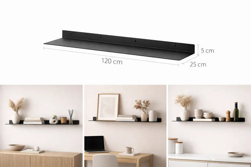 Mensola da parete in acciaio nero 120 cm stile minimal moderno per soggiorno cucina ufficio