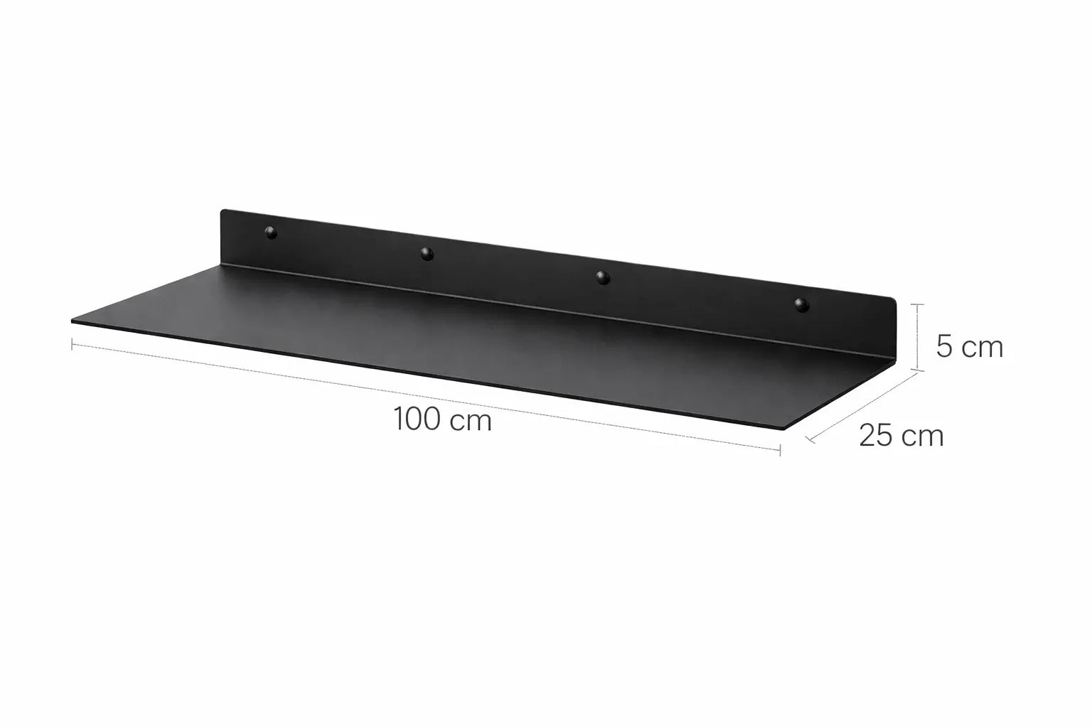 Mensola da parete in metallo nero 100 cm con dimensioni 25 cm profondità e 5 cm altezza design minimal